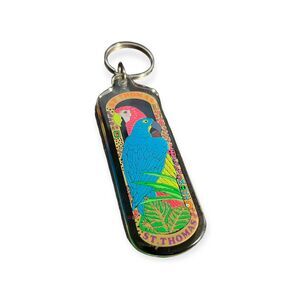 St. Thomas Souvenir Keychain Vivid Colors Parrot Focus